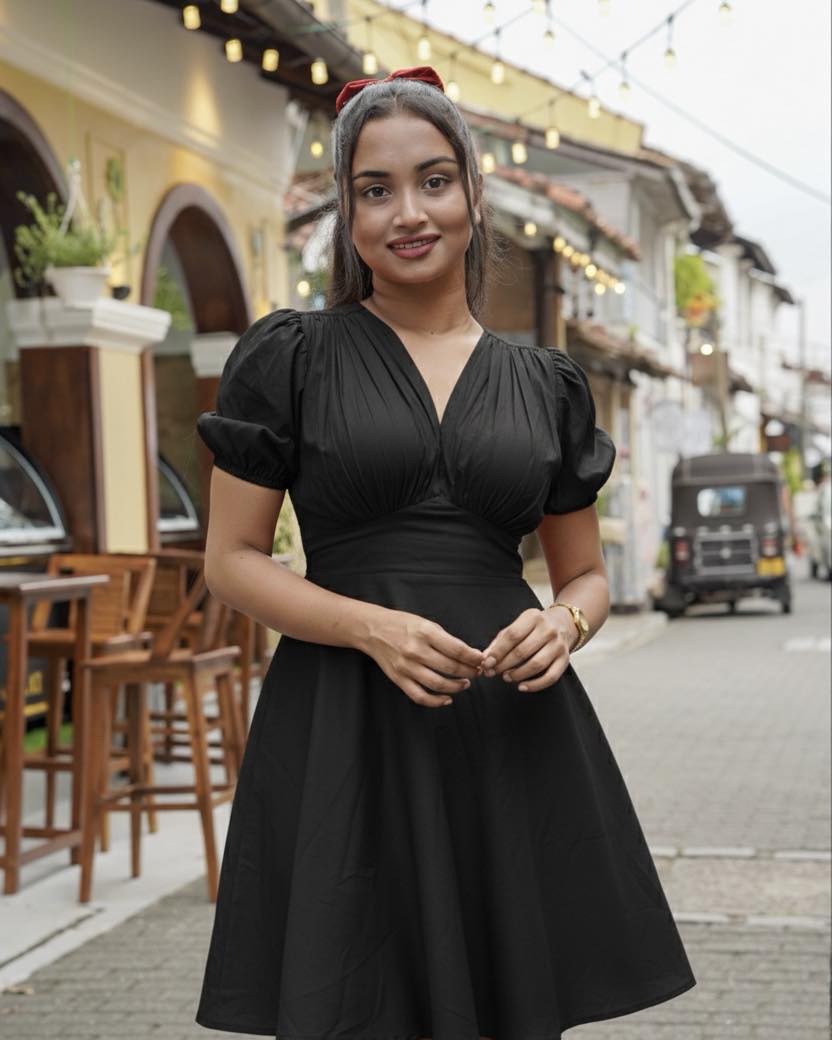 Black Cotton Short Dress