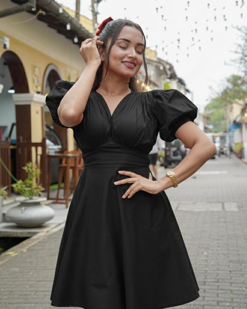 Black Cotton Short Dress