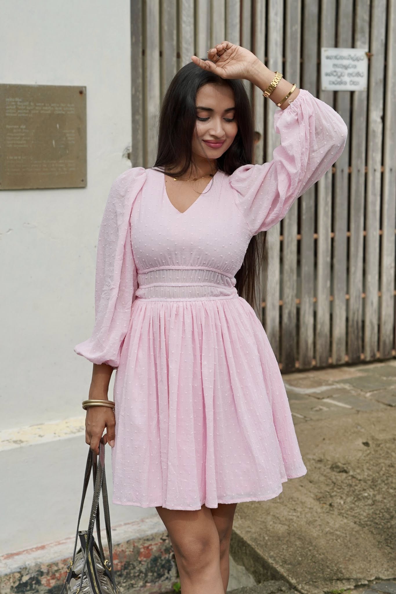 Pink Long Sleevs Mini Dress