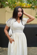 Pearls Attached White Long Dress