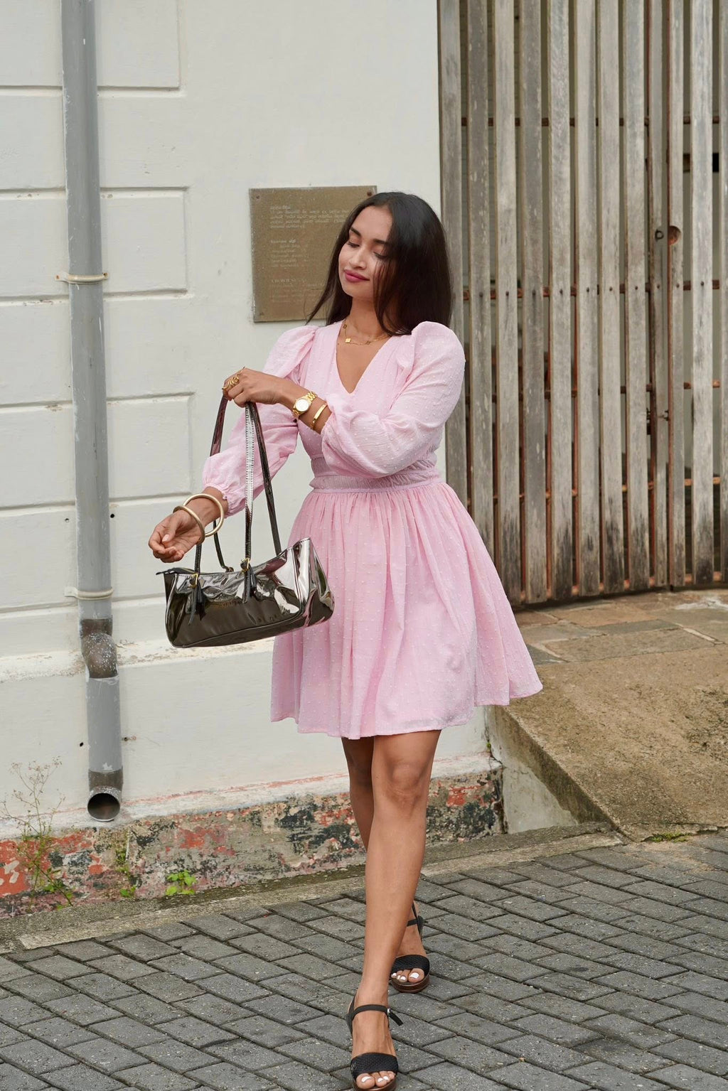 Pink Long Sleevs Mini Dress