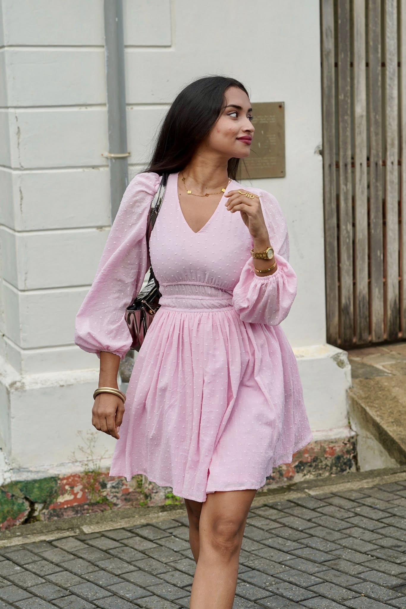 Pink Long Sleevs Mini Dress