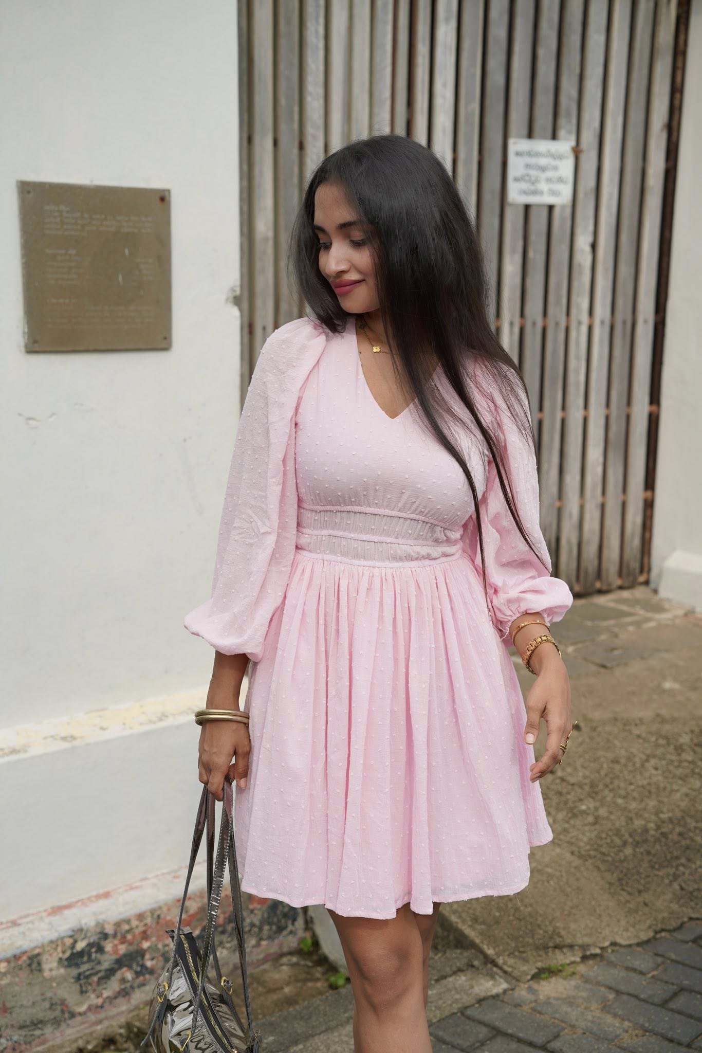 Pink Long Sleevs Mini Dress