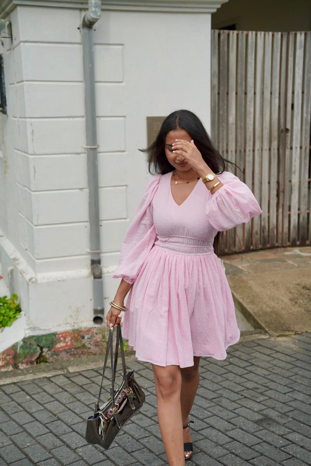 Pink Long Sleevs Mini Dress