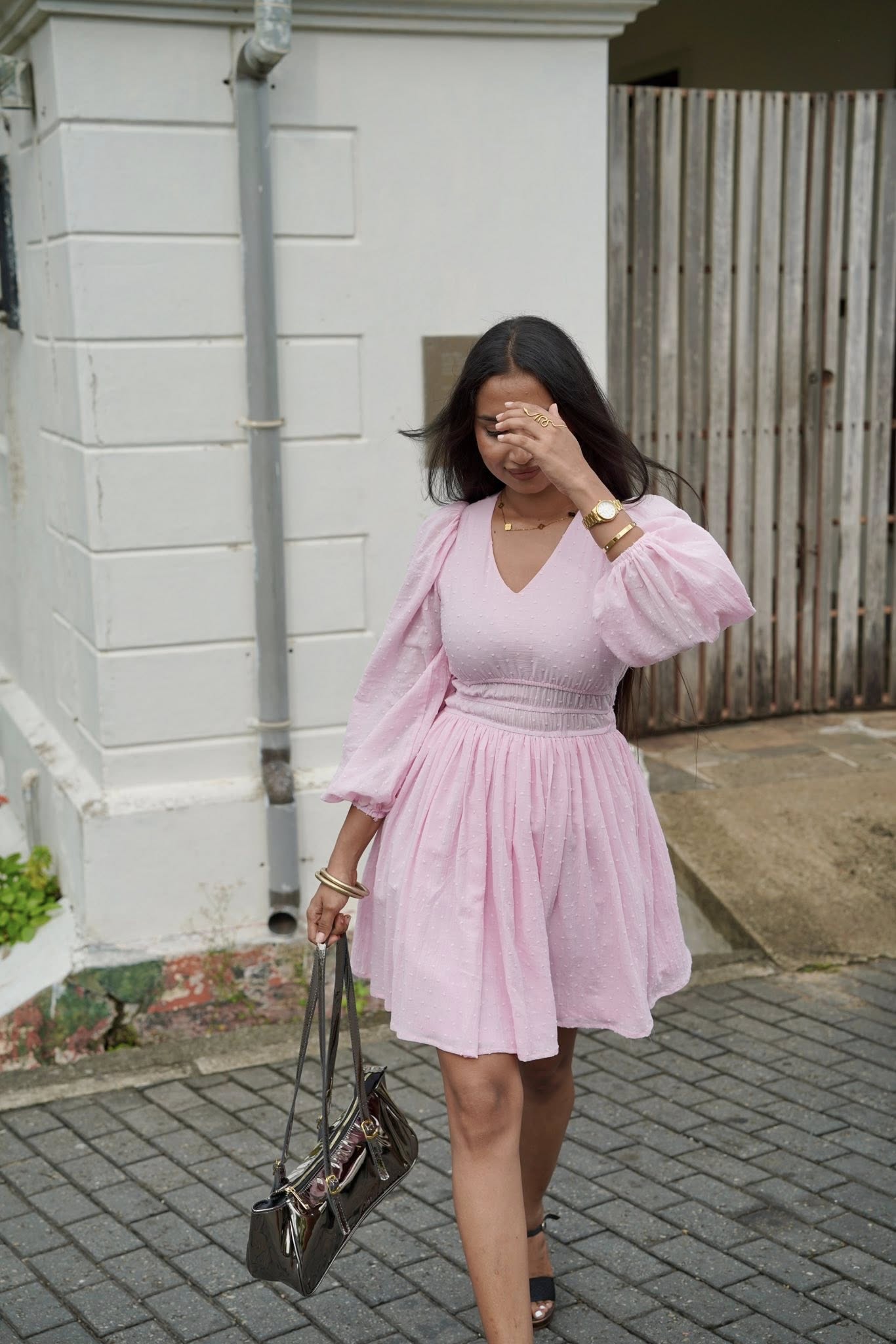 Pink Long Sleevs Mini Dress