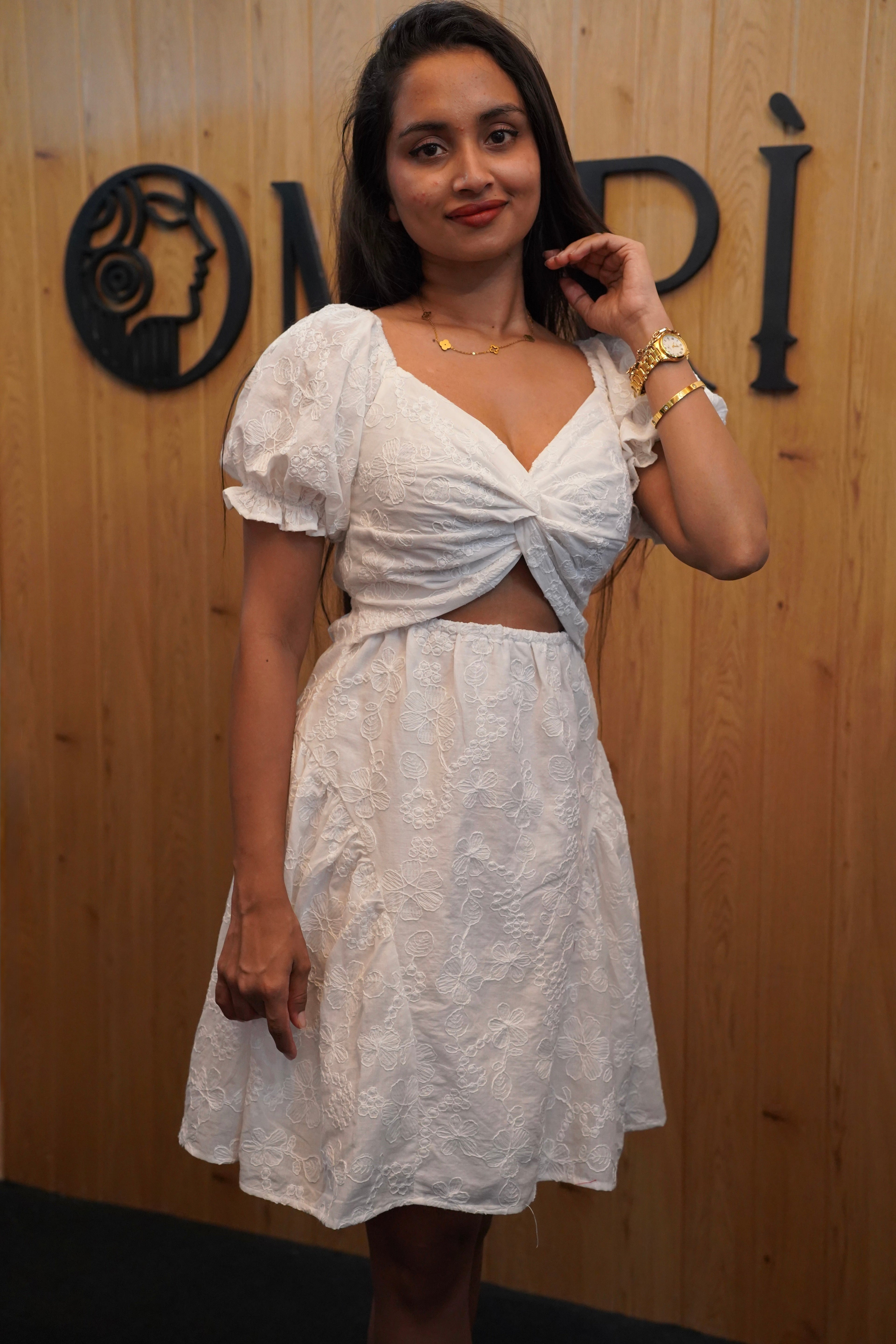 White Flower Mini Dress