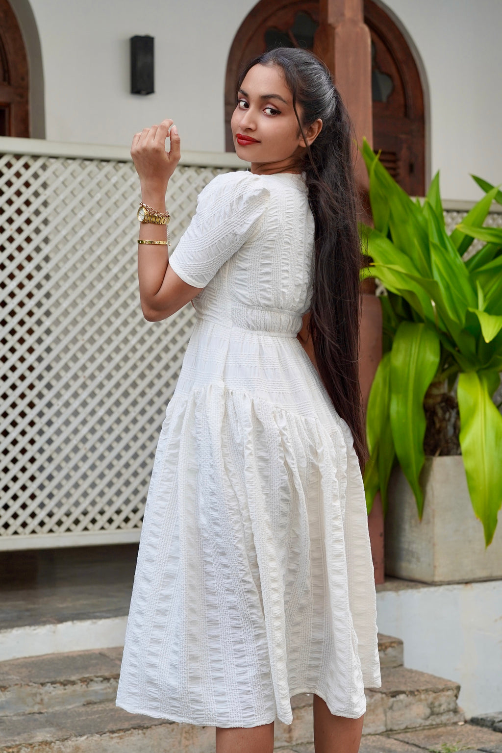 Luna White Midi Dress