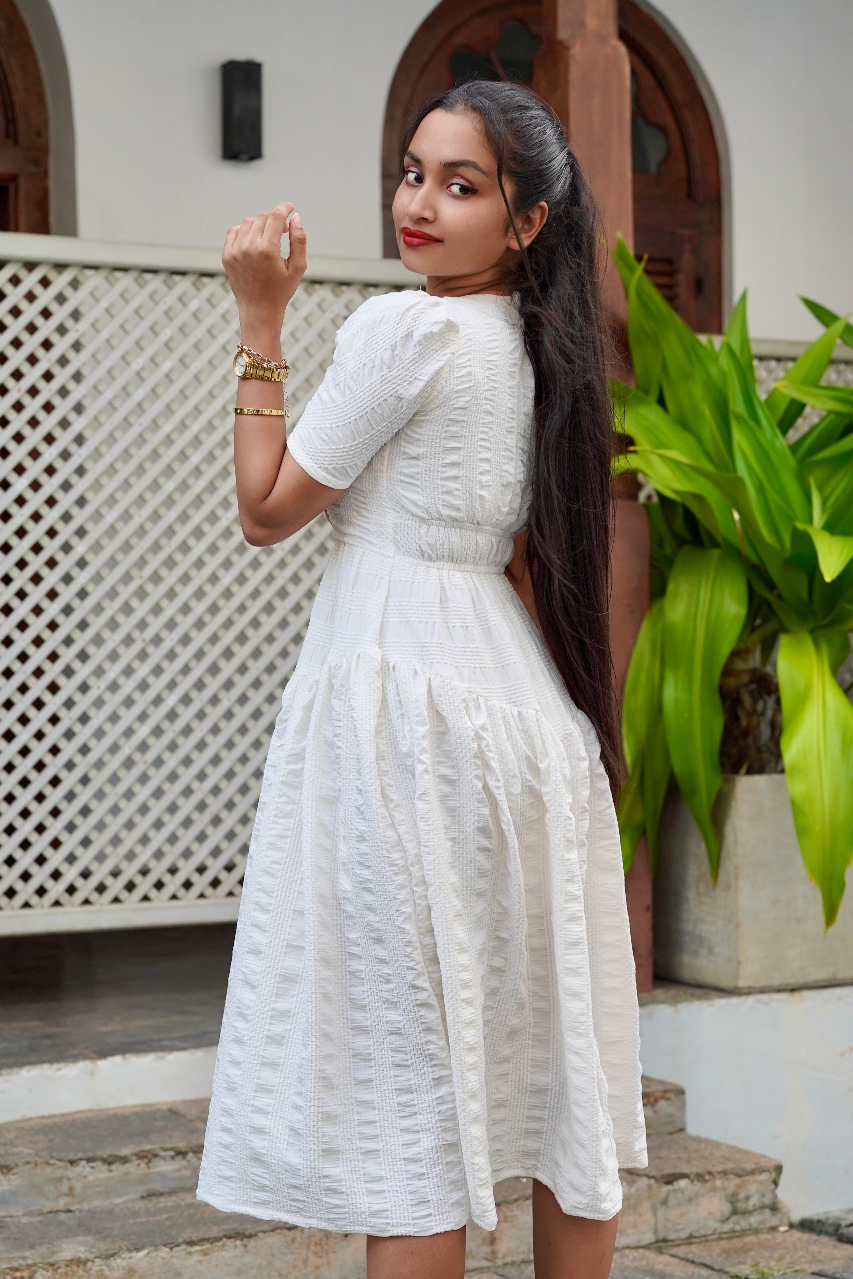 Luna White Midi Dress